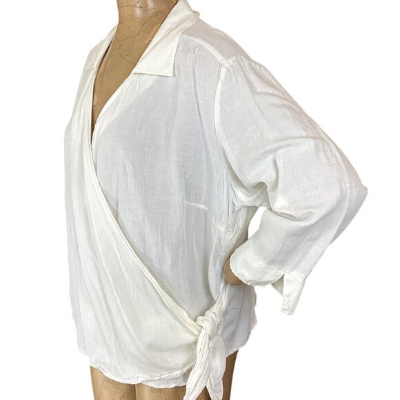 J. Jill Linen Blend Surplice Wrap Top Plus Sz 20 Ivory/Off-White 309C - Picture 4 of 7